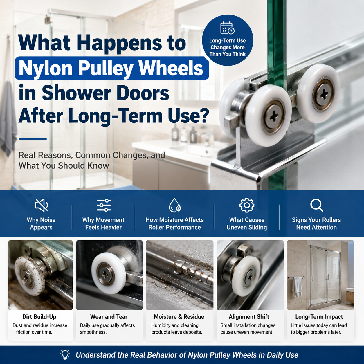  Les roues à poulies en nylon sont-elles la raison pour laquelle les portes de douche commencent à glisser différemment