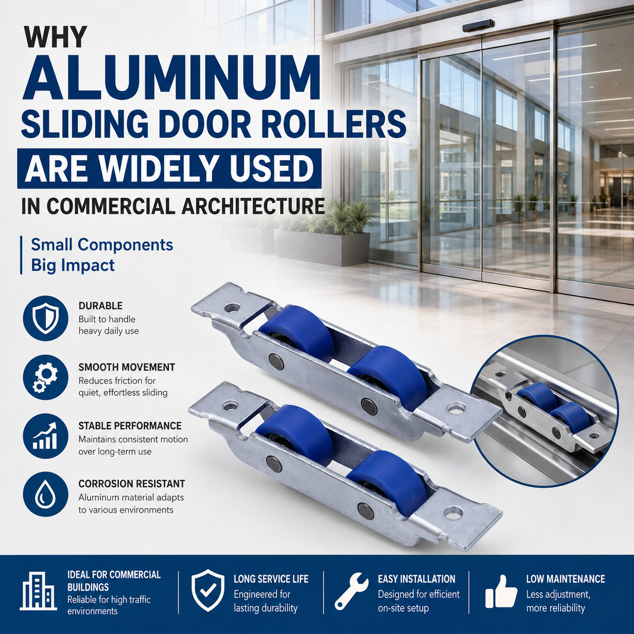  Pourquoi les rouleaux de portes coulissantes en aluminium sont largement utilisés dans l'architecture commerciale